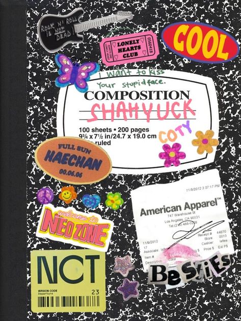 Binder Cover Templates Aesthetic Kpop, Composition Book Template Aesthetic, Aesthetic Yearbook Covers, Aesthetic Binder Cover Ideas, Composition Book Aesthetic, Yearbook Design Layout, Scrapbook Themes, Binder Cover Templates, Yearbook Covers