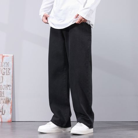 Black Jeans Men Loose Fit Baggy Pants Wide Leg Streetwear Hiphop Male Denim Pants Mens Clothes Long Black Wide Leg Jeans Outfit, Wide Leg Jeans Men, Wide Leg Black Jeans, Black Baggy Jeans, Black Wide Leg Jeans, Wide Leg Jeans Outfit, Jeans Outfit Men, Black Jeans Men, Denim Pants Mens