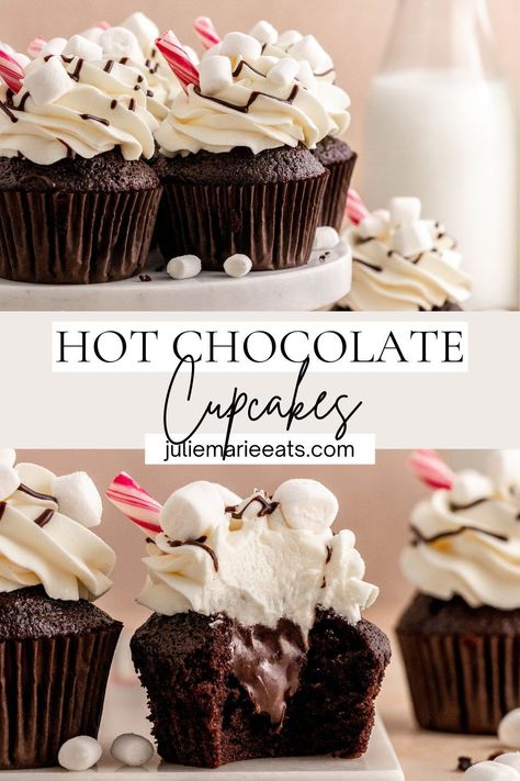 Creative Christmas Food, Christmas Food Ideas, Hot Chocolate Cupcakes, Christmas Cupcakes Recipes, Hot Fudge Sauce, Holiday Cupcakes, Lost 100 Pounds, Fudge Sauce, Hot Fudge