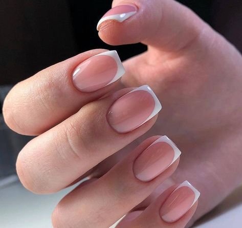 Short Deep French Nails, Small French Nails, Mini French Nails, Micro French Nails, Rounded Acrylic Nails, Overlay Nails, Gold Acrylic Nails, White Tips, Hello Nails