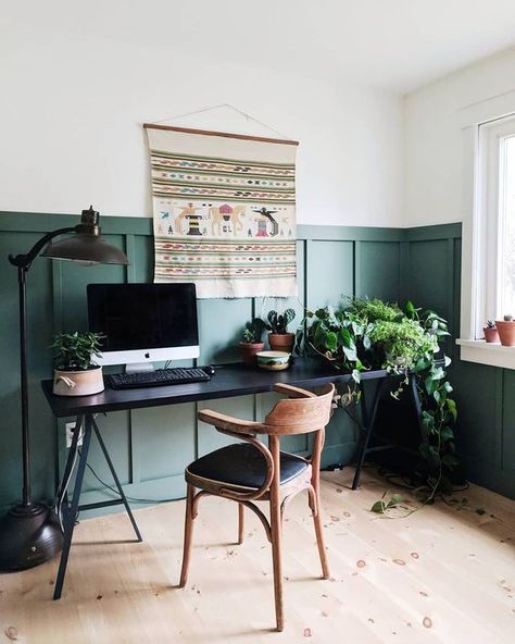 Green Home Offices, Spare Room Office, Home Office Colors, Green Office, Office Colors, Office Makeover, Office Inspo, Online Furniture Shopping, Black Desk