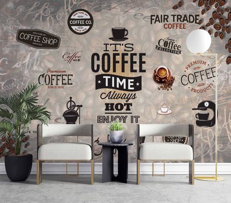 #rainbow #entryway #wallpaper #removable #luxurywallpaper #modernwallpaper #colorfulwallpaper #wallsticker #artwallpaper Wallpaper Cafe, Cafe Wallpaper, Wallpaper Coffee, Mural Cafe, Modern Coffee Shop, Coffee Wall Decor, Home Coffee Bar, Coffee Wallpaper, Cafe Wall