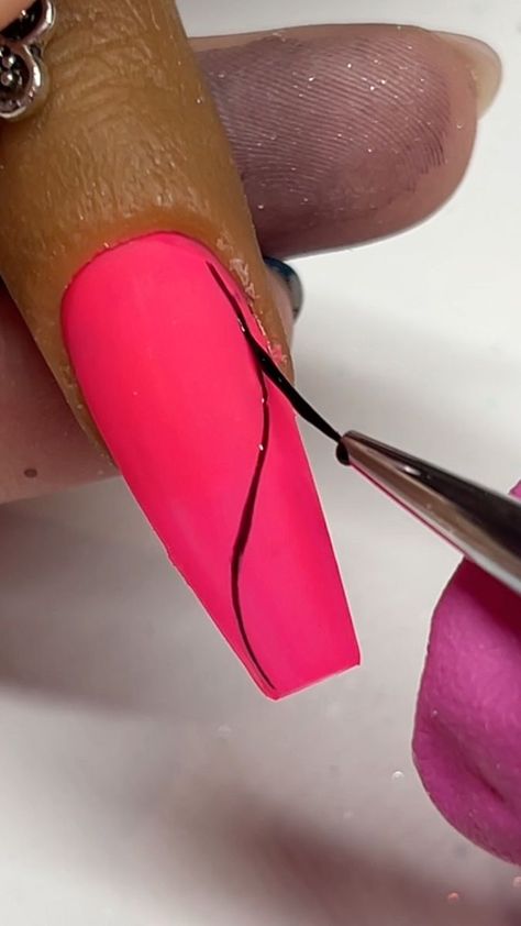 neon pink nails with black swirls on top | Sarah's Nail Secrets Nails With Black Swirls, Black And Neon Pink Nails, Nails With Black, Neon Pink Nails, Black Nail Designs, Black Nails, Neon Pink, Pink Nails, Nail Designs