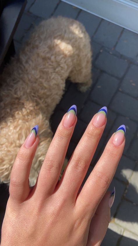 Nails French Color, French Tip Nails Color, Blue French Tips, Green French, Polygel Nails, French Colors, Tip Nails, Nails French, French Tip Nails