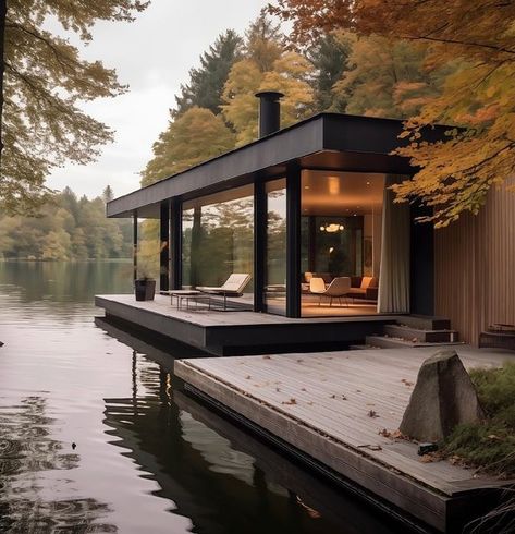 MINIMAL ARCHITECTURE MAGAZINE on Instagram Lake Architecture, Wood Villa, Waiting Lounge, Minimal Houses, Daily Minimal, House On The Water, Cabin Modern, Minimal House, Minimal Architecture