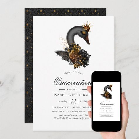 Black Swan Quince, Swan Quinceanera Theme, Black Swan Quinceanera Theme, Quinceanera Stuff, Quinceanera Theme, Quinceañera Invitation, Swan Wedding, Dream Wedding Decorations, Quinceanera Themes