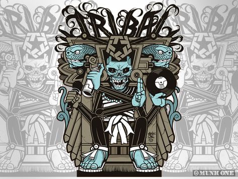 Aztec “Diety” by MUNK ONE for TRIBAL GEAR | MUNKONE.com Aztec Graffiti, Graffiti, Character Design, Humanoid Sketch, Illustrations, ? Logo, Pins, Design, Art