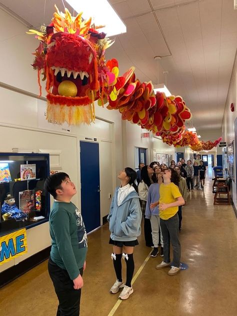 Collaborative Cavell Art Project - Lunar New Year Dragon Lunar New Year Dragon Art, Lunar New Year Art Projects, Lunar New Year Art, Ancient History Projects, Lunar New Year Decoration, Lunar New Year Dragon, Ancient China Art, Dragon Classes, Dragon Project