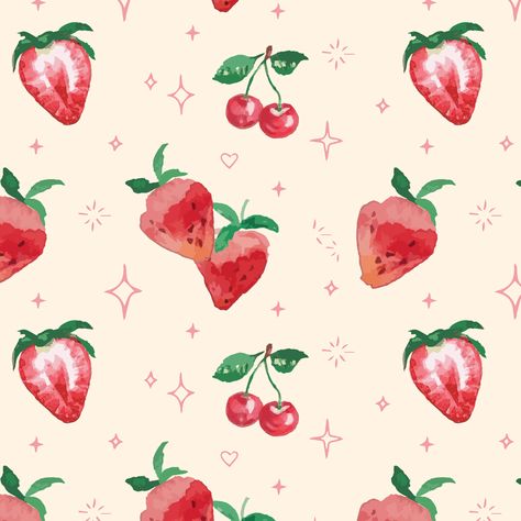 Cream Cherry And Strawberry Wallpaper, Pink Red And White Aesthetic, Berries Aesthetic, Berry Background, Cherries And Strawberries, Cherry And Strawberry, Strawberry Background, Unique Rooms, Hiring Poster