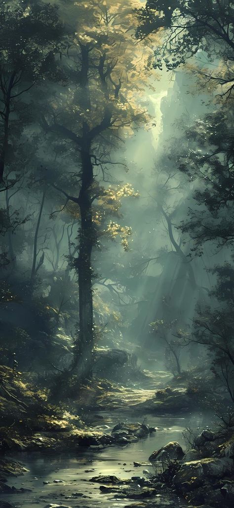 Dnd Aesthetic Wallpaper Iphone, Dark Forest Horizontal, Woodland Wallpaper Iphone, Misty Forest Wallpaper, Misty Forest Painting, Rainforest Wallpaper, Background For Poster, Background Screen, Nature Art Drawings