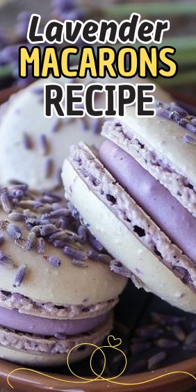 Lavender Macarons Recipe Lavender Macarons Recipe, Lavender Dessert Recipes, Purple Macarons, Lavender Macaron, Meringue Shells, Lavender Buttercream, Almond Meringue, Pastel Macarons, Lavender Macarons