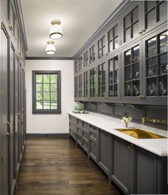 Munger Interiors - K Kitchen Butlers Pantry, Beautiful Pantry, Kitchen Dark, Trendy Kitchen Backsplash, Butler’s Pantry, Butlers Pantry, Gray Cabinets, Pantry Ideas, Kitchen Pantry Design