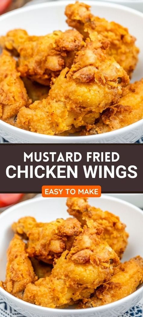 Mustard Fried Chicken Wings - 100K Recipes Mustard Chicken Wings Recipes, Fried Wing Ding Recipes, Fried Chicken Recipe With Mustard, Fried Chicken With Mustard Recipes, How To Make Fried Chicken Wings, Mustard Fried Chicken Recipes, Chicken Wing Batter Recipe, Honey Mustard Fried Chicken, Fried Chicken Wings Meal Ideas