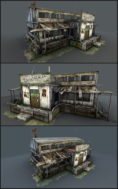 AtomFishing II Ressurection [Unity3d] - Page 5 - Polycount Forum Fallout 4 Settlement Ideas, Apocalypse Landscape, Healthy Community, Post Apocalyptic Art, Environment Props, Building Concept, 3d Architecture, Game Environment, 3d Building