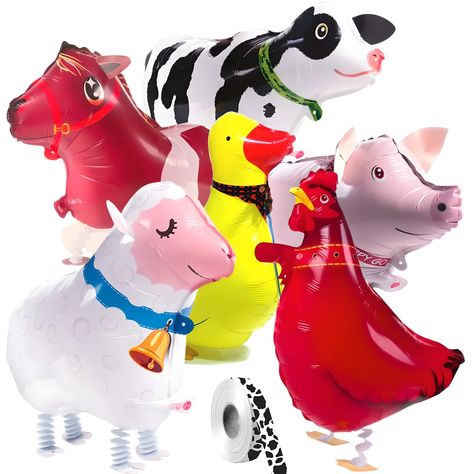 PRICES MAY VARY. You will get a set of 6 pcs farm walking balloons for kids, walking balloons farm animals, walking balloon animals, animal walking balloons, pack of 6 walking animal balloons in the shape of animals: 1 pcs horse mylar balloon, 1 pcs chicken mylar balloon, 1 pcs cow mylar balloon, 1 pcs mylar pig balloon, 1 pcs mylar duck balloon and 1 pcs sheep mylar balloon. Once inflated, farm theme balloons immediately become ready for adventures! These animal theme balloons, farm animal walk Bbq Party Decor, Pig Balloon, Horse Balloons, Animal Party Decorations, Animal Balloons, Animal Party Favors, Animal Theme Birthday, Farm Animal Party, Farm Animals Birthday Party