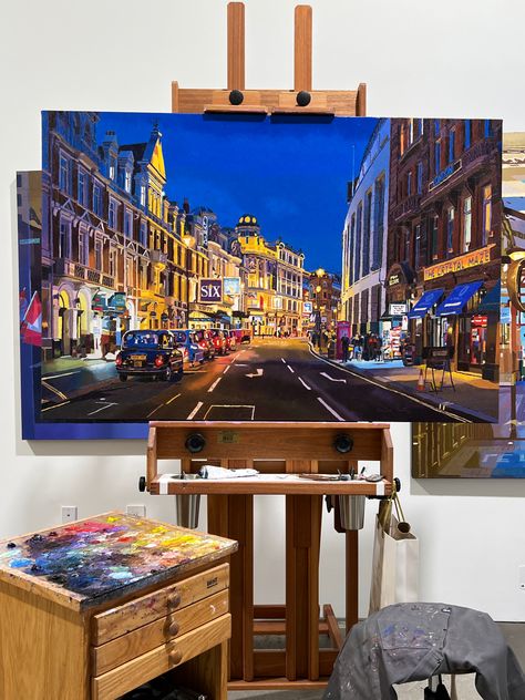 Landscape City Painting, London Oil Painting, London Painting Acrylic, Landscape Art Painting Acrylic, Acrylic Painting Buildings, City Canvas Painting, City Acrylic Painting, City Art Painting, Oil Painting City