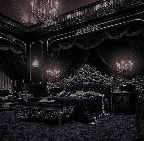 Slytherin Dorm Room, Castle Aesthetic Interior, Goth Castle, Dark Royalty Aesthetic, Royal Room, Castle Rooms, Royal Bedroom, Castle Bedroom, Gothic Bedroom