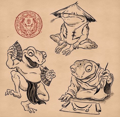 Frosch Illustration, Tattoo Japanese Style, Frog Illustration, Frog Tattoos, Japan Tattoo Design, Frog Drawing, Japanese Drawings, Japanese Tattoos, Traditional Japanese Tattoos