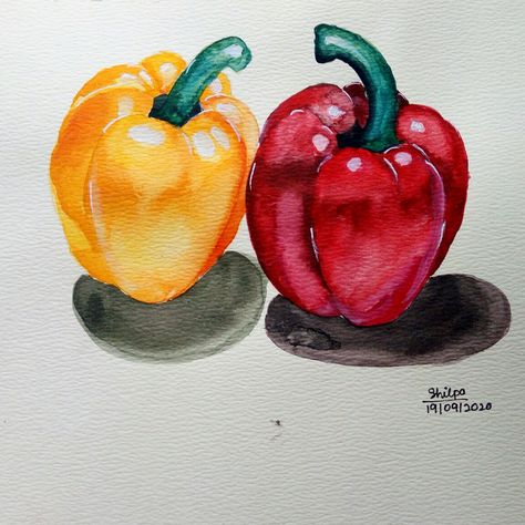 Shading Objects, Shading Drawing, Pencil Shading, Still Life Drawing, Painting Art Projects, Bell Peppers, Water Colour, Life Drawing, Still Life Painting