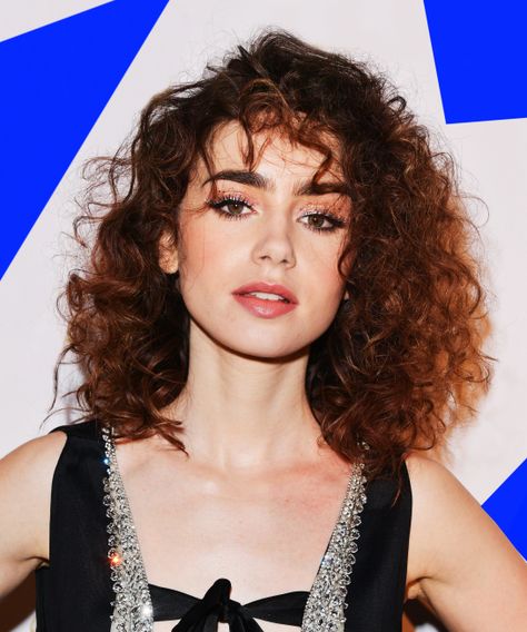 80s Hair Then Now Styles Throwback - Curls Bangs Neon Lily Collins Hair, Medium Curly, Curly Bangs, 80s Hair, Medium Curly Hair Styles, Curly Hair With Bangs, Lily Collins, Short Curly Hair, Long Curly Hair