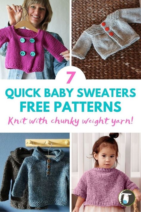 7 Quick-Knit Baby Sweater Free Patterns (NobleKnits Knitting Blog) Free Chunky Knitting Patterns, Free Baby Sweater Knitting Patterns, Knitting Space, Knitting Patterns For Babies, Baby Cardigan Pattern, Kids Knitting, Knitting Scarf, Baby Sweater Patterns, Knitting Blanket