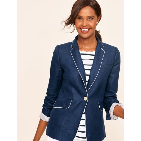 Talbots Women's Tipped Linen Blazer (8.950 RUB) ❤ liked on Polyvore featuring outerwear, jackets, blazers, petite jackets, short-sleeve blazers, blue linen jacket, one-button blazer and linen jackets Black Suit Jacket, Navy Blue Linen, Ladies Blazer, Lightweight Blazer, Navy Blue Blazer, Beige Blazer, Petite Jacket, Striped Blazer, Red And Black Plaid