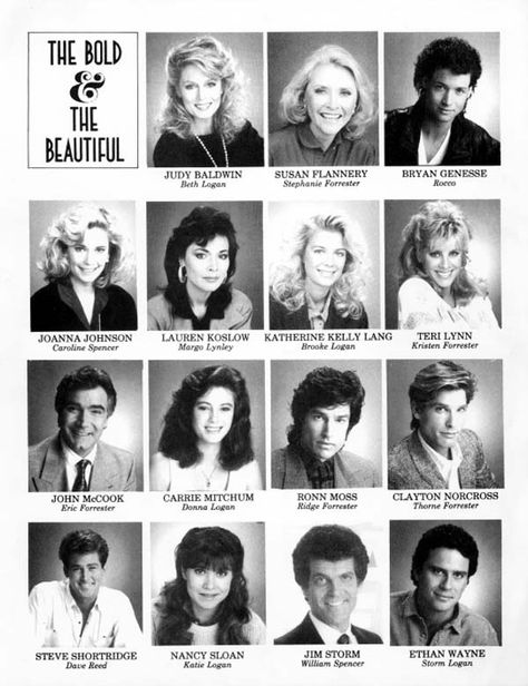 The Bold and the Beautiful original cast of March 23, 1987 The Bold And The Beautiful 80s, Bold And The Beautiful Soap Opera, The Bold And The Beautiful Soap Opera, Bold And The Beautiful Cast, Fifties Kitchen, Thorsten Kaye, Katie Logan, Celebrity Yearbook Photos, Katherine Kelly