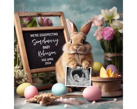 Easter Pregnancy Announcement For Social Media, Easter Bunny Eggspecting Somebunny Digital Baby Announcement, Neutral Editable Template DIY Easter Pregnancy Announcement, Baby Due Date Calendar, Digital Baby Announcement, Due Date Calendar, Digital Announcement, Baby Due Date, Baby Calendar, Baby Announcement Photos, Baby Due