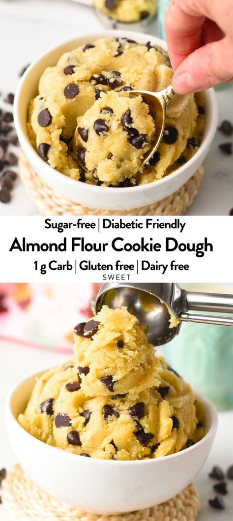 This easy Keto Cookie Dough recipe is perfect for fixing your cookie craving in less than 10 minutes with only 1 gram of net carb per serving! Plus, this almond flour cookie dough is also gluten-free, and dairy-free options are provided! Almond Flour Cookie Dough, Low Carb Cookie Dough, Keto Cookie Dough, Cookie Dough Recipe, Almond Flour Cookies, Dairy Free Cookies, Peanut Butter Cookie Dough, No Flour Cookies, Cookie Dough Recipes