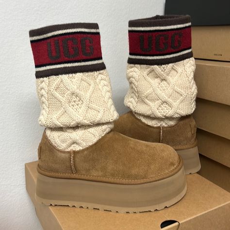 Ugg Classic Sweater Letter Size-10 Chestnut New No Box Sweater Uggs, Pink Moccasins, Ugg Slippers Women, Ugg Booties, Chestnut Boots, Ugg Tasman Slippers, Ugg Classic Ultra Mini, Shoes Ugg, Ugg Classic Mini