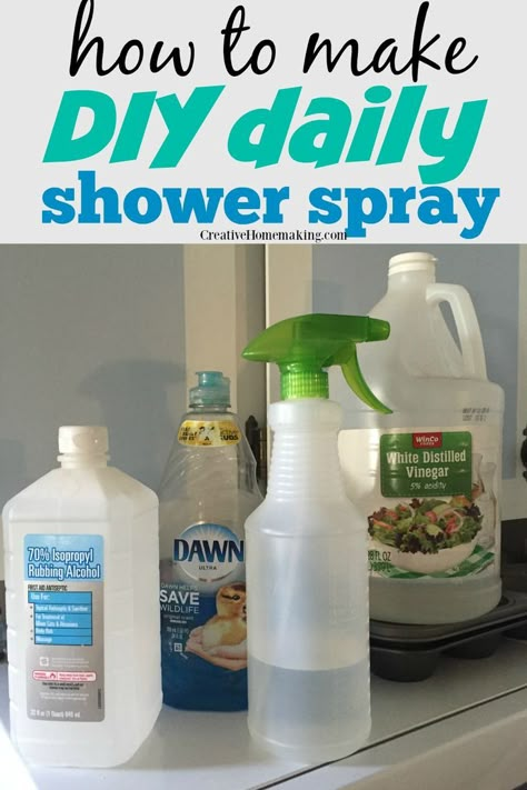 Easy DIY daily shower spray. The best homemade daily shower spray made from natural ingredients. #cleaning #cleaninghacks #cleaninghints #cleaningtips #creativehomemaking Diy Daily Shower Spray, Daily Shower Cleaner, Daily Shower Spray, Shower Cleaning, Deep Cleaning Hacks, Shower Spray, Cleaning Painted Walls, Vinegar Cleaning, Blemish Remover