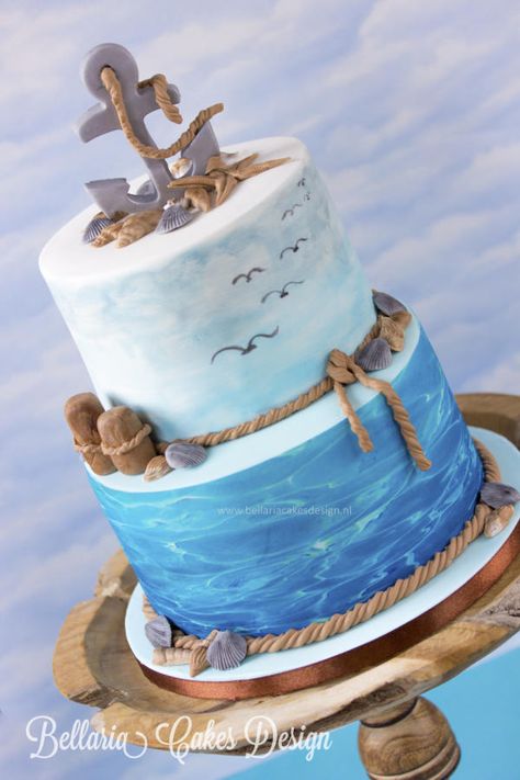 "To Where You Are" - Cake by Bellaria Cakes Design (Riany Clement) Beach Themed Cakes, Ocean Cakes, Nautical Cake, Sea Cakes, Beach Cakes, Summer Cakes, Novelty Cakes, Gorgeous Cakes, Love Cake