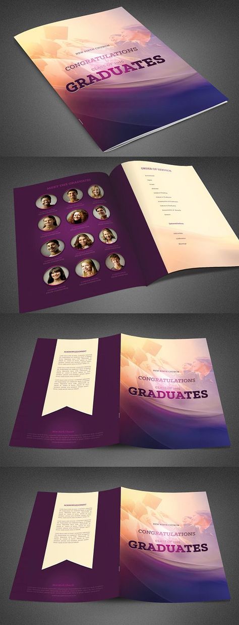 Graduates Celebration Church Program Template is great for any Graduation Celebration, Pastor Appreciation, Church Bulletin, or Memorial event, etc. All text and graphics in the files are editable, color coded and simple to edit. Details One 17×11 Outside Spread One 17×11 Inside Spread Organized Layers #Graduates #Celebration #Program Graduation Program, Celebration Church, Medical Brochure, Pastor Appreciation, Pastors Appreciation, Church Bulletin, Company Brochure, Brochure Design Inspiration, Brochure Cover