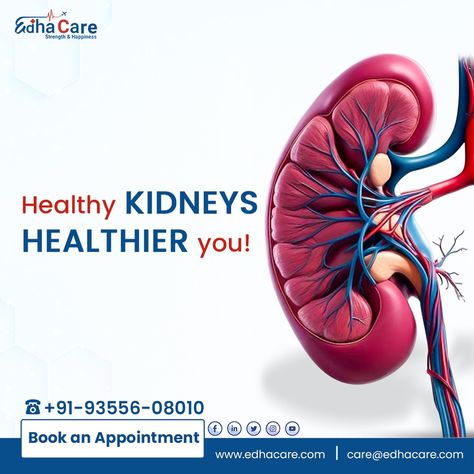 Healthy Kidneys, Healthier You! 👉 Your kidneys play a vital role in keeping your body healthy! Follow these simple tips to maintain optimal kidney health and ensure your overall well-being. Exercise regularly Stay hydrated Limit alcohol Manage blood sugar & blood pressure Get regular check-ups Take charge of your health today! Book your appointment with us at EdhaCare and stay ahead of any health issues. Call us: +91-93556-08010 Visit us: www.edhacare.com Email: care@edhacare.com ... Healthy Social Media, Limit Alcohol, Exercise Regularly, Kidney Detox, Healthy Kidneys, Medical Tourism, Kidney Health, Take Charge, Book Your Appointment