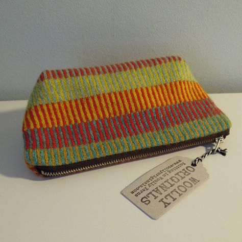 Tool or pencil case in Bandit Brioche design. Outer fabric machine knit in wool from KnitRennie in Aberdeenshire Knitted Pencil Case, Shopping Bags Design, New Style Ideas, Handmade Pencil Case, Pencil Case Pattern, Crochet Pencil Case, Shopping Bag Design, Celtic Cross Stitch, Machine Knit