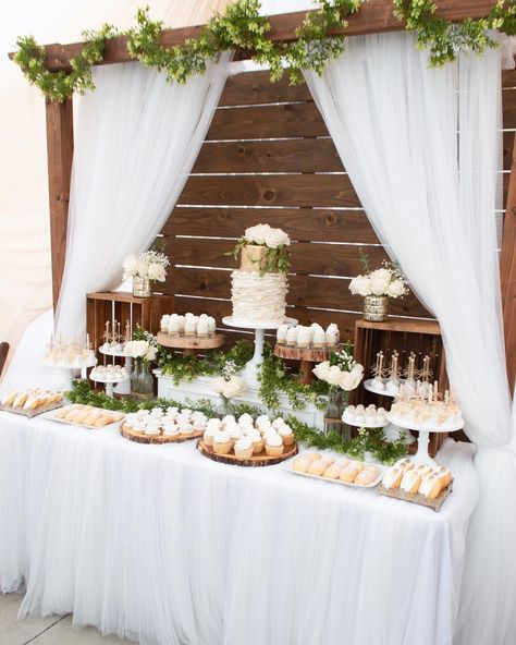 - Check more at https://howcandothis.com/weddingideas/86628/ White Dessert Tables, Wedding Dessert Table Decor, Dessert Table Display, Wedding Cake Dessert Table, Cake Dessert Table, Dessert Bar Wedding, Dessert Table Decor, Cake Table Decorations, Wedding Treats