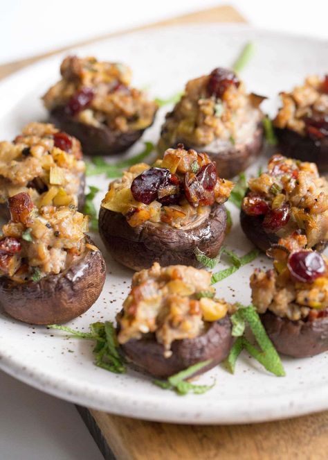 Paleo Thanksgiving, Sausage Stuffed Mushrooms, Sage Sausage, Herb Stuffing, Thanksgiving Appetizers, Tasty Bites, Perfect Appetizers, Super Yummy, Camping Meals