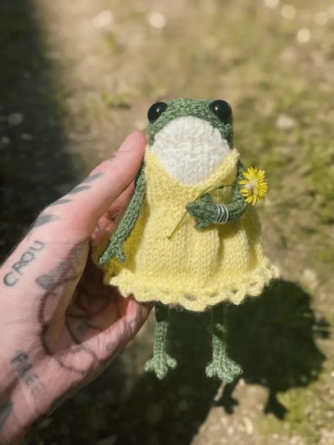 Knit Frog Clothes, Knitting Cartoon, Crochet Frog Pattern, Knitted Frog, Frog Plushie, Teddy Bear Knitting Pattern, Frog Doll, Frog Pattern, Frog Pictures