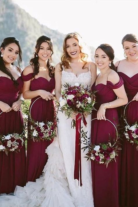 Burgundy Wedding - Best Ideas For Fall Wedding 2019 | Wedding Forward Burgundy Bridesmaid Dresses Long, Autumn Weddings, Maroon Wedding, Fall Weddings, Greenery Wreath, Burgundy Wedding, Colored Wedding Dresses, Best Wedding Photographers, Wedding Color