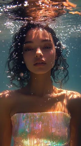 ↑↑↑ Larger size on website 🔸 A woman with dark, curly hair is submerged in water. Sunlight shines through the water, creating a h Hair Underwater, Submerged In Water, Magic Nature, Underwater Light, Dark Curly Hair, Beauty Magic, Light Water, Abstract Photographs, Photography Senior Pictures