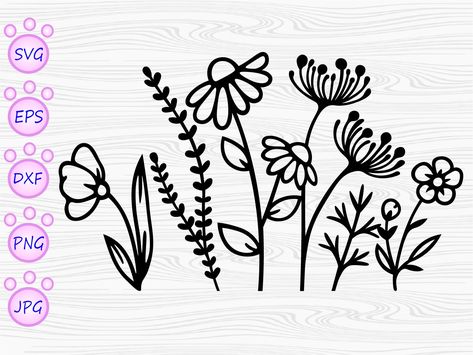 Flower Silohettes, Flower Shiloutte, Wild Flower Svg Free, Wild Flower Svg, Flower Svg Files, Floral Silhouette, Floral Svg, Flower Silhouette, Flowers Svg