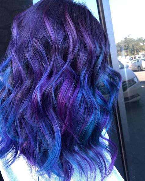 Blue And Purple Hair Color, Purple And Blue Hair, Blue And Purple Hair, Purple Hair Color Ideas, Salon Pics, Blue And Pink Hair, Blue Purple Hair, Purple Hair Color, Purple Ombre Hair