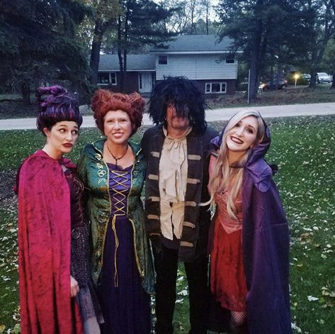 Sanderson sisters and Billy Butcherson costume, hair and makeup Billy Butcherson Costume, Hocus Pocus Costume, Billy Butcherson, Sarah Anderson, Sanderson Sisters, Hocus Pocus, Diy Costumes, Hair And Makeup, Academic Dress