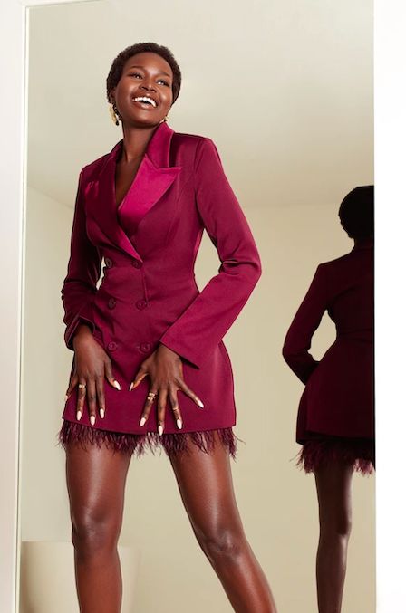 Hanifa’s Latest Capsule Collection: Giving Us Gorgeous Looks Up to a Size 20 Suit Dress Outfit, Magic Fashion, Burgundy Blazer, Feather Skirt, Woman Suit Fashion, Suit Dress, Professional Dresses, Business Dresses, Fresh Look