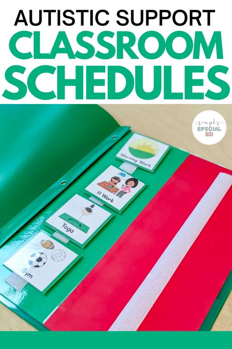 Special education schedules can be difficult to complete. Today, I’m sharing my elementary autistic support classroom schedule. You will want to draft a schedule and start with non-negotiables like recess, lunch, etc. Next, our daily schedule is displayed in the classroom in a central location. I create individual student visual schedules. If students travel outside of the classroom use a travel schedule for students as well. Learn more about special ed classroom schedules! Individual Student Visual Schedule, Sped Schedule, First Then Board Visual Schedules, Visual Schedules Special Education, Visual Classroom Schedule, Special Education Schedule, Special Ed Classroom, Ed Classroom, Special Education Classroom Setup