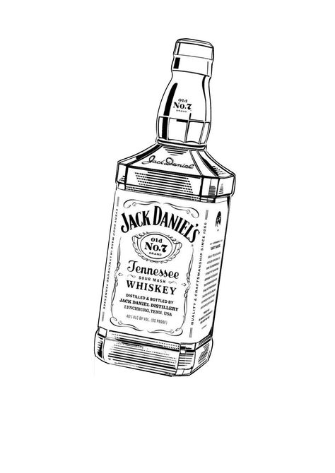 Jack Daniels Tattoo Small, Jack Daniels Tattoo Design, Whiskey Bottle Tattoo Design, Jack Daniels Bottle Tattoo, Jack Daniel Tattoo, Alcohol Drawing Bottle, Liquor Bottle Drawing, Jack Daniels Drawing, Liquor Bottle Tattoo