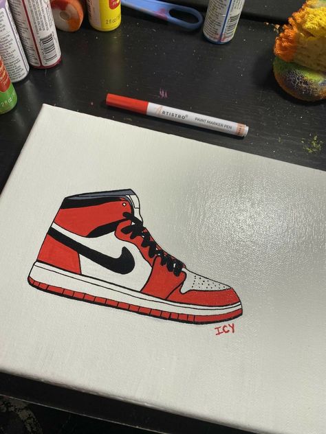 Sneaker Art Paintings, Jordan Painting, Shoe Drawing, Nike Art, Indie Drawings, Cute Canvas Paintings, Easy Canvas Art, Canvas Drawings, Sneaker Art