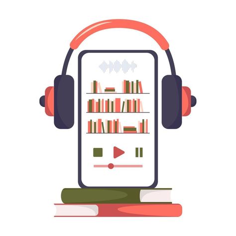 Audio Book Illustration, Digital Book Illustration, Audio Book Aesthetic, Books And Headphones, Audio Illustration, Book Podcasts, Audio Logo, Library App, Book Review Template