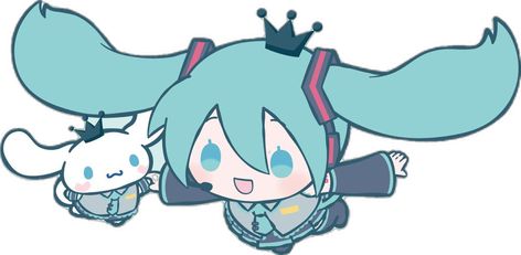 Miku And Cinnamoroll, Chibi Hello Kitty, Chibi Hatsune Miku, Cinnamoroll Icon, Paw Cat, Miku Hatsune Chibi, Castlevania Wallpaper, Miku Hatsune Vocaloid, Japanese Poster Design