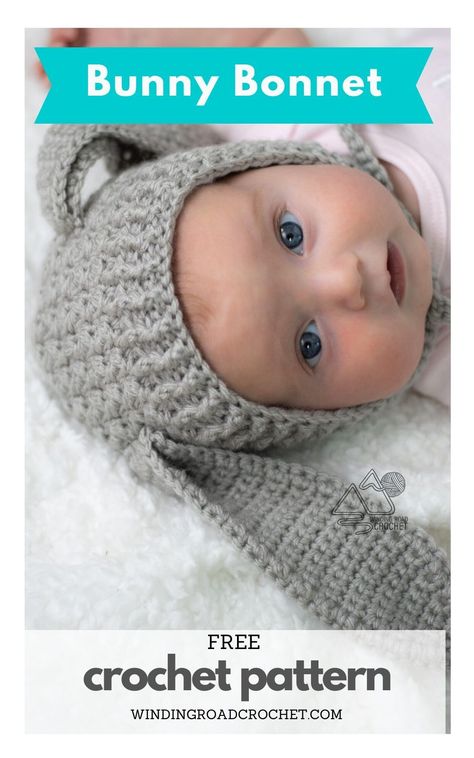 Baby Bonnet Crochet Pattern Free, Bunny Bonnet Pattern, Baby Bonnet Pattern Free, Crochet Hats Patterns, Bunny Hat Crochet, Crochet Baby Girl Hat, Baby Hat Crochet Pattern, Baby Bonnet Crochet Pattern, Baby Bunny Hat